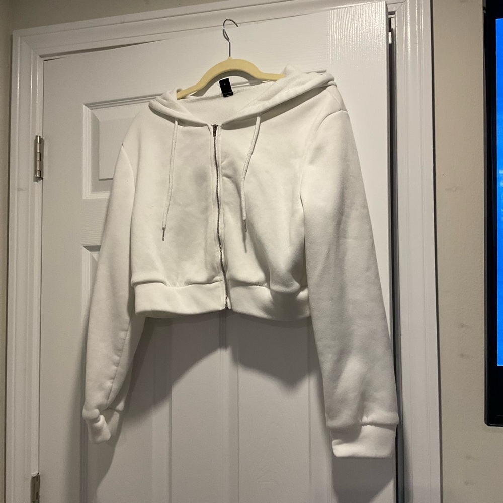 SHEIN Off-White Cropped Zip Hoodie